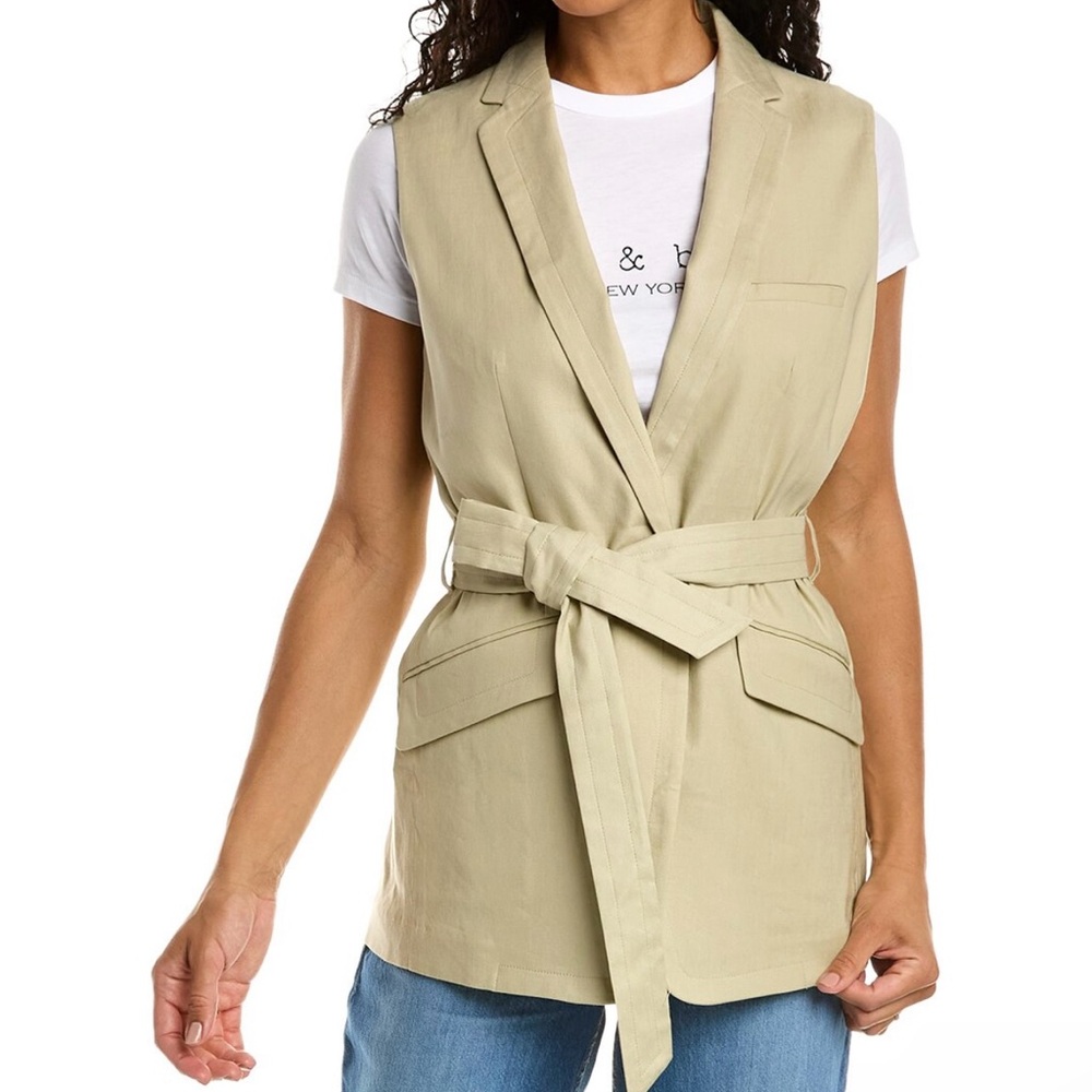 RAG & BONE Linen Blend Margot‎ Sleeveless Belted Blazer Jacket